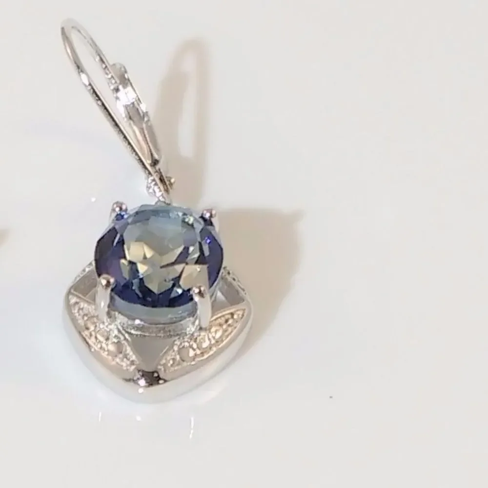 Mystic Iolite 5 Carats Dangle Earrings Sterling Silver